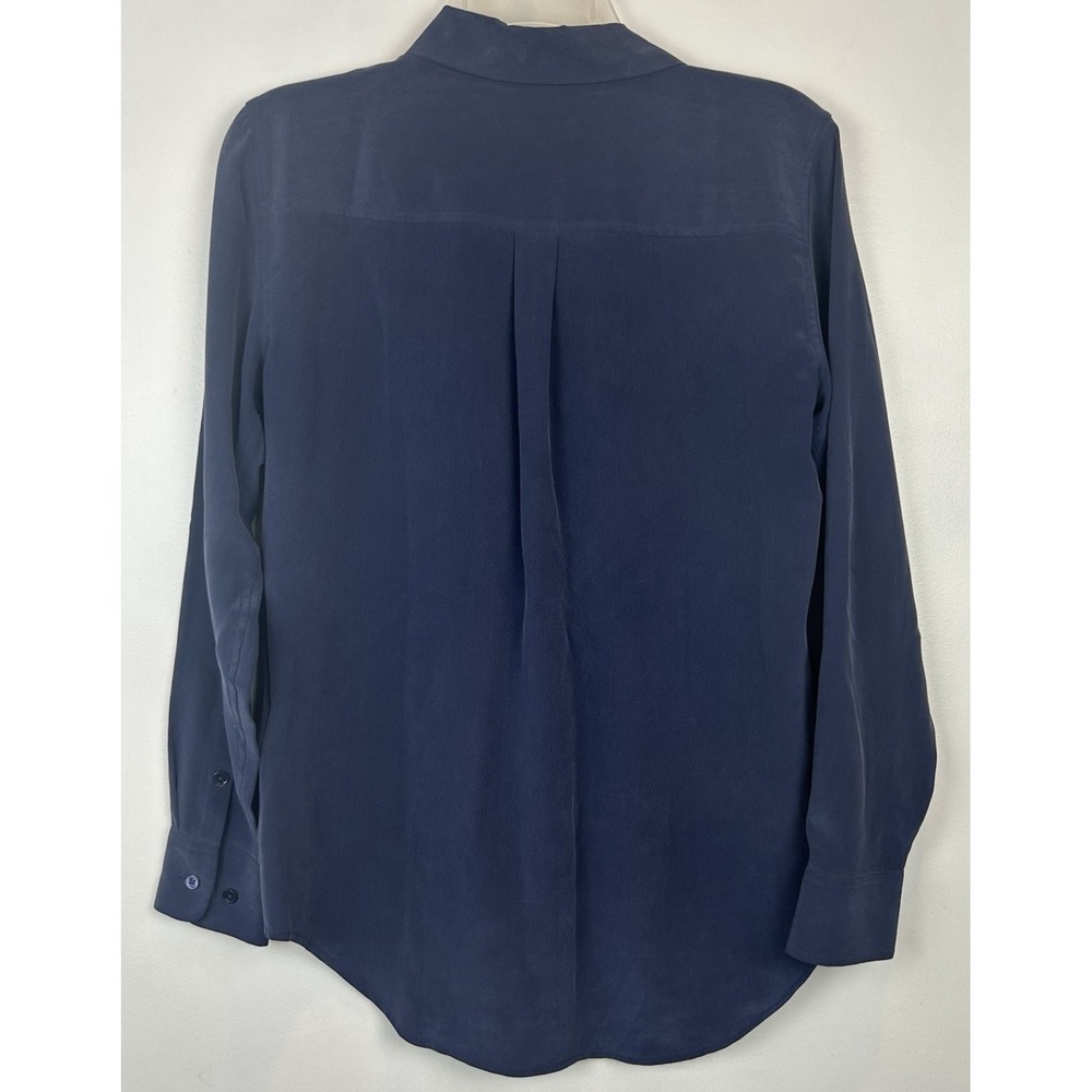 100% Silk Top Womens XS Blue Button Up Long Sleeve Shirt Capsule Luxury Read - Picture 2 of 7